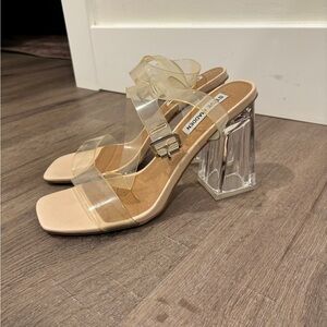 Steve Madden clear/tan block heel sandals